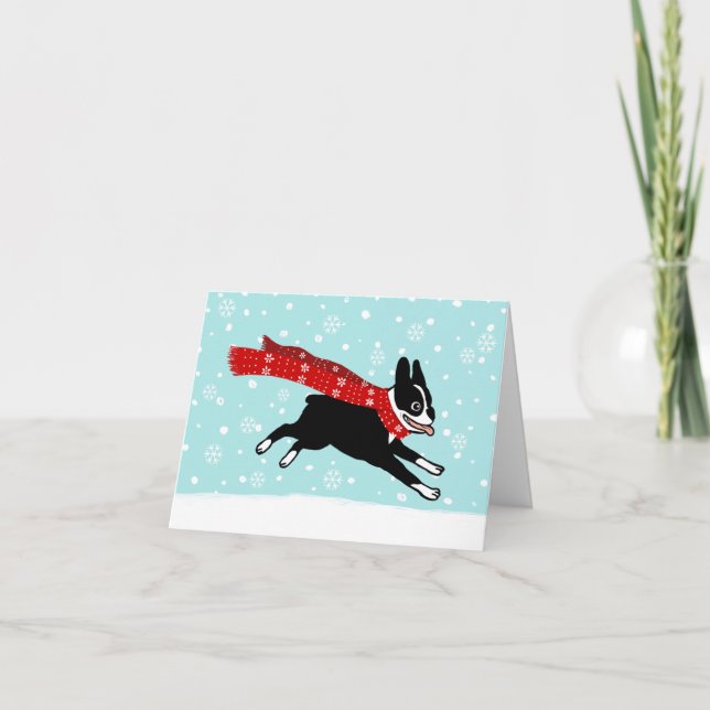 Boston Terrier Winter Snow Dog | Happy Holiday (Front)