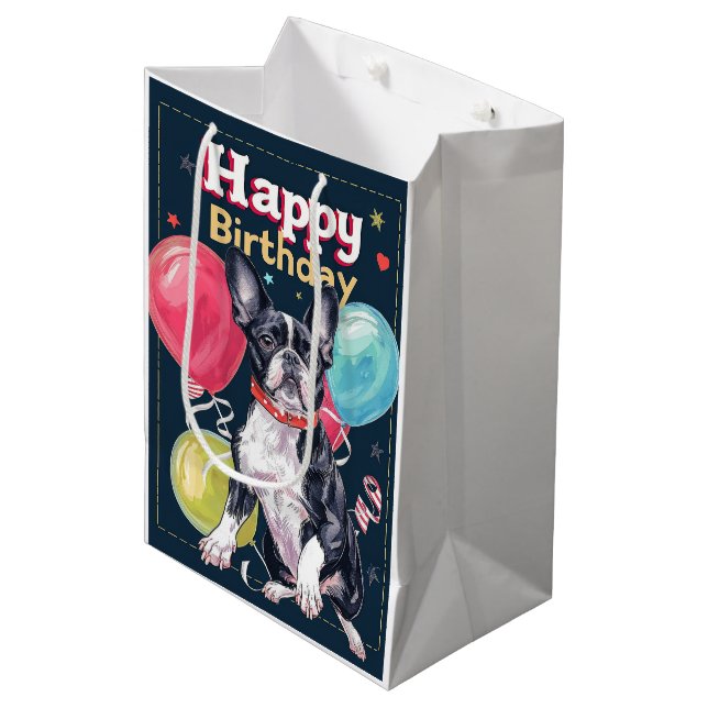 Boston Terrier with Balloons Medium Gift Bag (Front Angled)