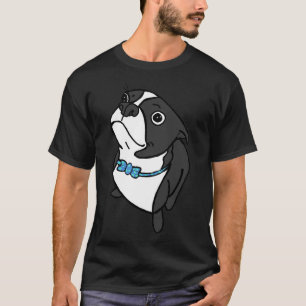 Boston Terrier With Blue Dotted Bow Tie T-Shirt
