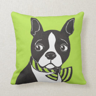 Boston Terrier with Green Background Pillow