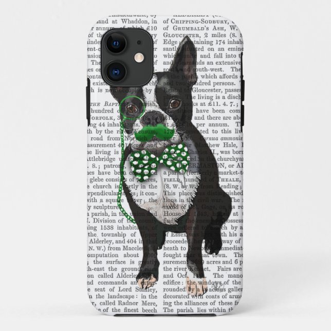 Boston Terrier With Green Moustache And Spotty Case-Mate iPhone Case (Back)
