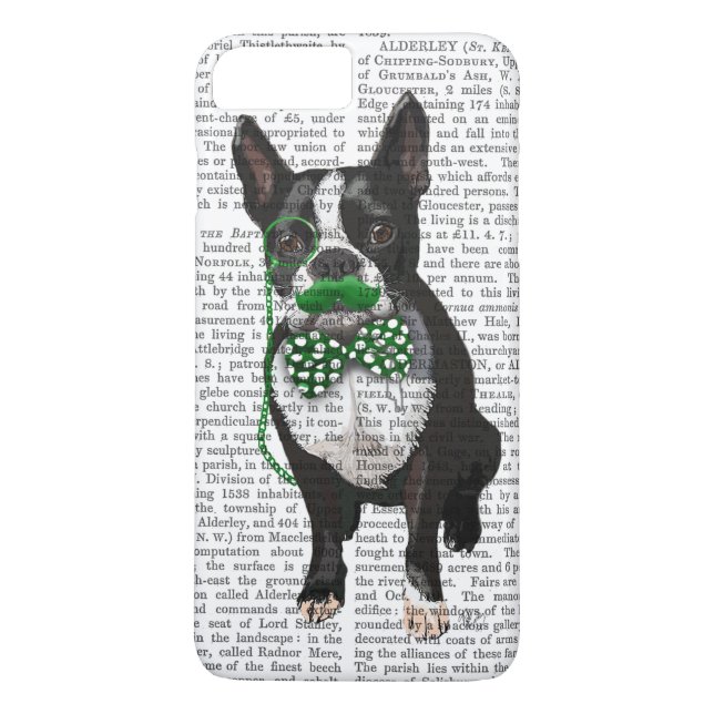 Boston Terrier With Green Moustache And Spotty Case-Mate iPhone Case (Back)