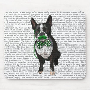 Boston Terrier With Green Moustache And Spotty Mouse Pad