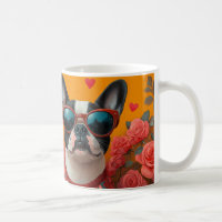 Boston Terrier With Heart Roses Valentine's Day