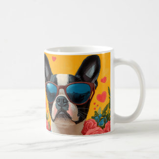 Boston Terrier With Heart Roses Valentine's Day Coffee Mug