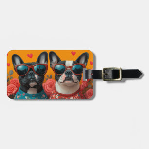 Boston Terrier With Heart Roses Valentine's Day Luggage Tag