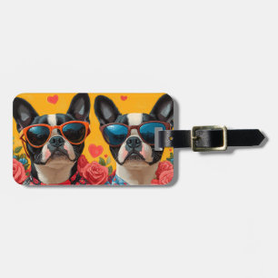 Boston Terrier With Heart Roses Valentine's Day Luggage Tag