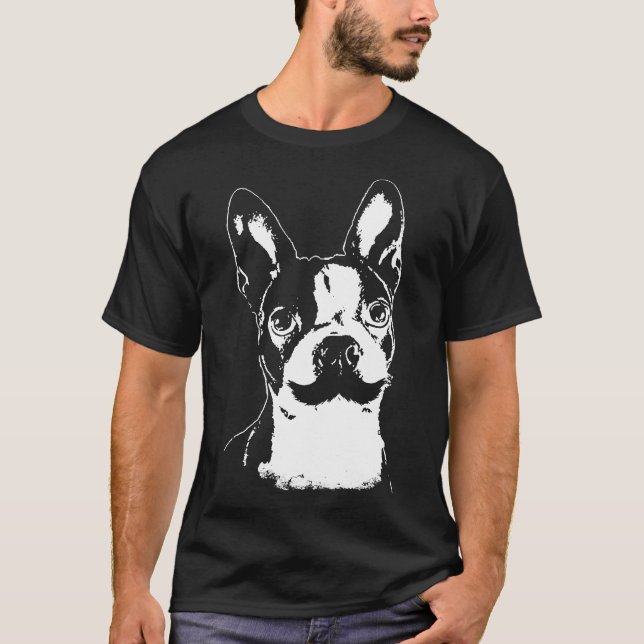Boston Terrier With Moustache T-Shirt (Front)
