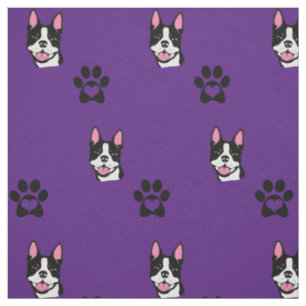 Boston Terrier with Paws Cotton Fabric