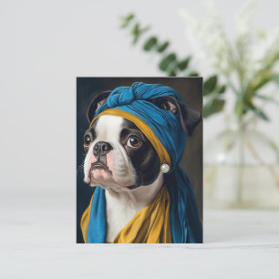 Boston Terrier With Pearl Earring Postcard