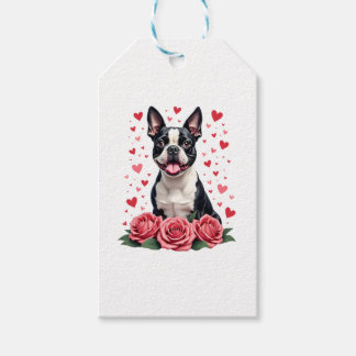Boston Terrier with Red Roses Hearts Valentine�s D Gift Tags