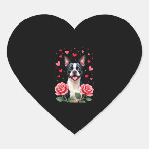 Boston Terrier with Red Roses Hearts Valentine�s D Heart Sticker