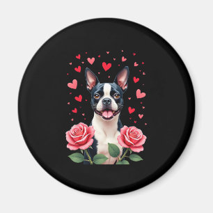 Boston Terrier with Red Roses Hearts Valentine�s D Magnet