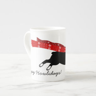 Boston Terrier with Red Scarf   Cute Dog Holiday Bone China Mug
