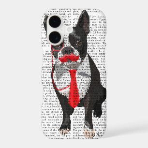 Boston Terrier With Red Tie and Moustache 2