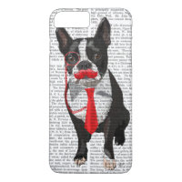 Boston Terrier With Red Tie and Moustache 2