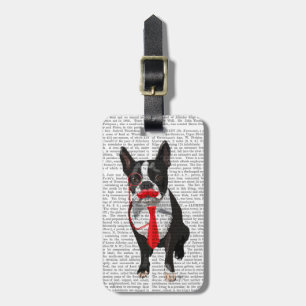Boston Terrier With Red Tie and Moustache 2 Luggage Tag