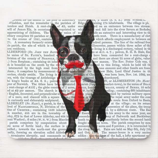 Boston Terrier With Red Tie and Moustache 2 Mouse Pad (Front)