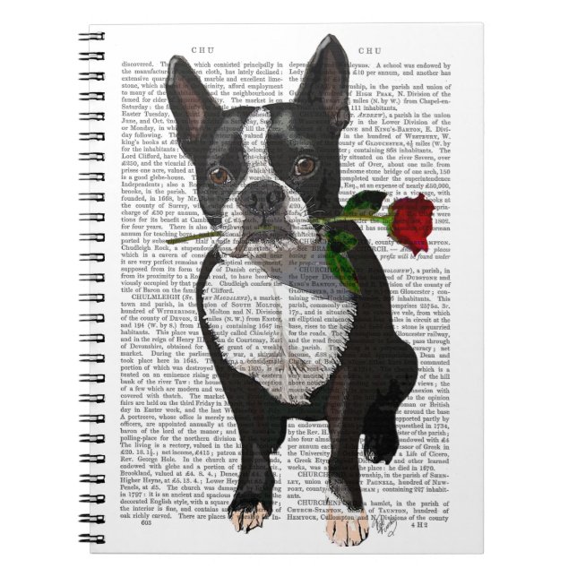 Boston Terrier with Rose in Mouth Notebook (Front)