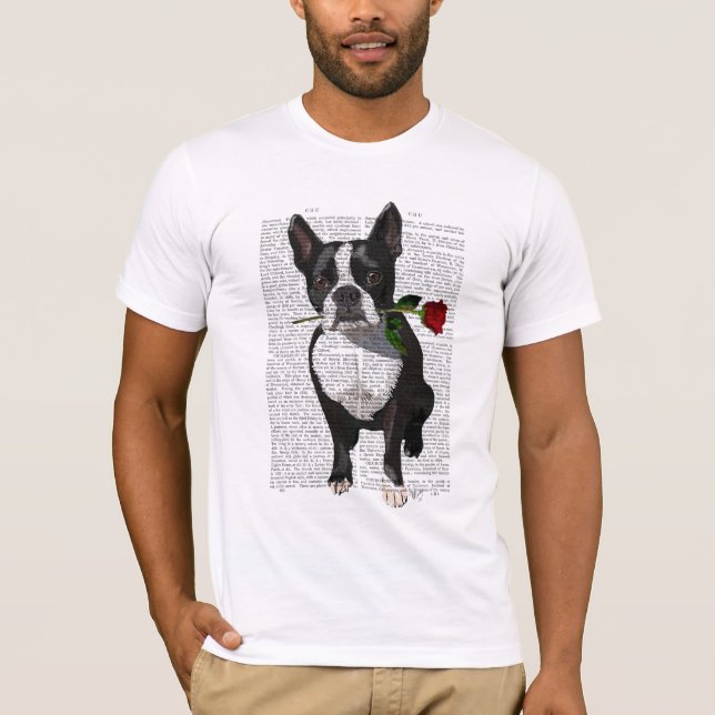 Boston Terrier with Rose in Mouth T-Shirt (Front)