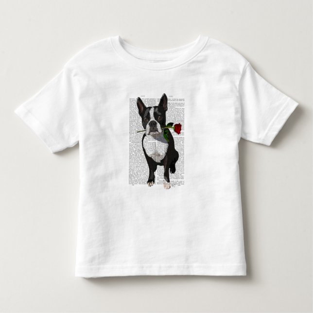 Boston Terrier with Rose in Mouth Toddler T-Shirt (Front)