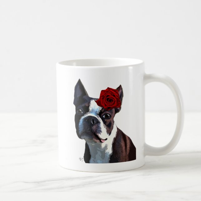 Boston Terrier with Rose on Head Coffee Mug (Right)