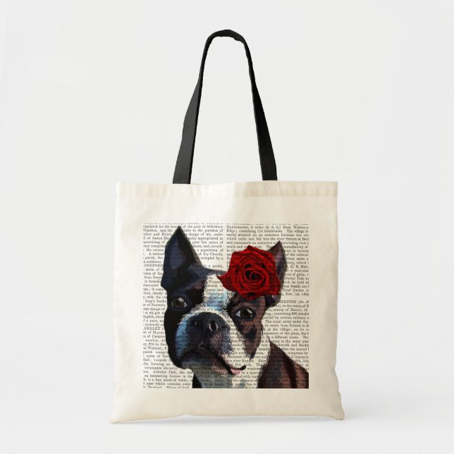 Boston Terrier with Rose on Head Tote Bag (Front)