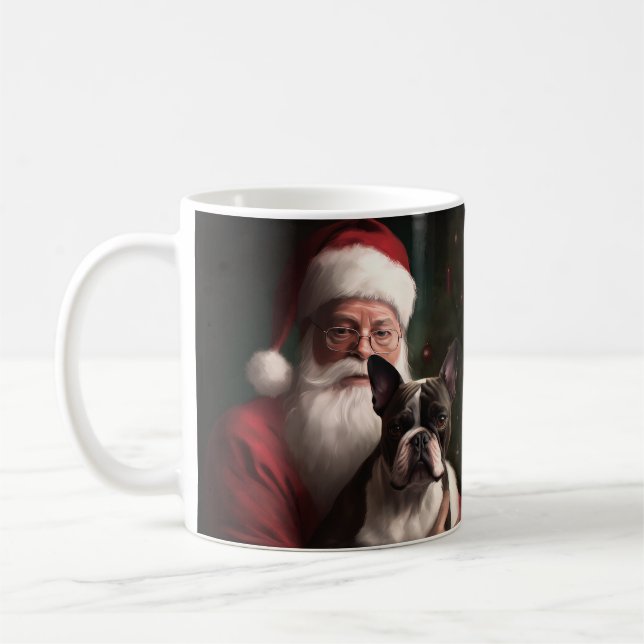 Boston Terrier With Santa Claus Festive Christmas Coffee Mug (Left)