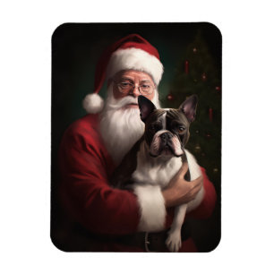 Boston Terrier With Santa Claus Festive Christmas Magnet
