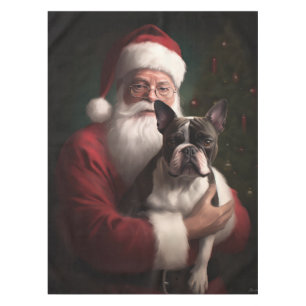 Boston Terrier With Santa Claus Festive Christmas Tablecloth