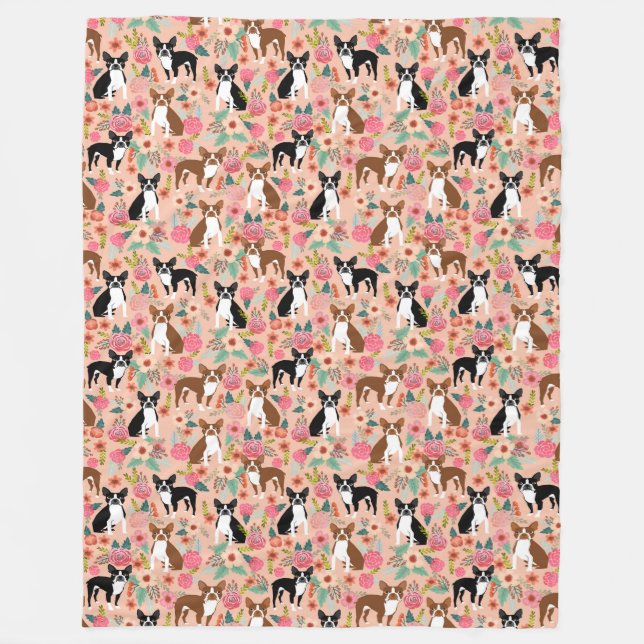 Boston Terriers blanket - florals design (Front)