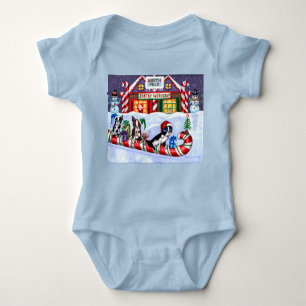 Boston Terriers Candy Cane Santa Christmas Snowman Baby Bodysuit