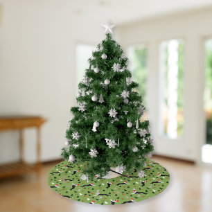 Boston Terriers Christmas Santa Hat Holiday  Brushed Polyester Tree Skirt