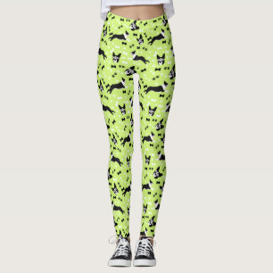 Boston Terriers Green Pattern Leggings