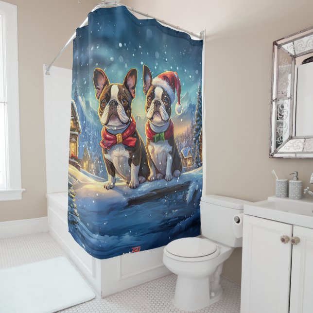 Boston Terriers Holiday Design By Rich AMeN Gill Shower Curtain (In Situ)