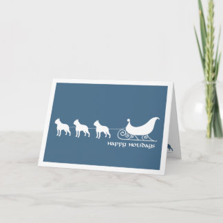 Boston Terriers Pulling Santa's Sleigh Holiday Card