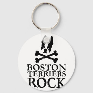 Boston Terriers Rock Key Ring