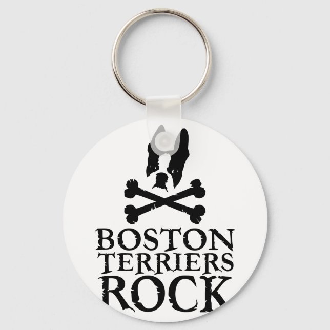 Boston Terriers Rock Key Ring (Front)