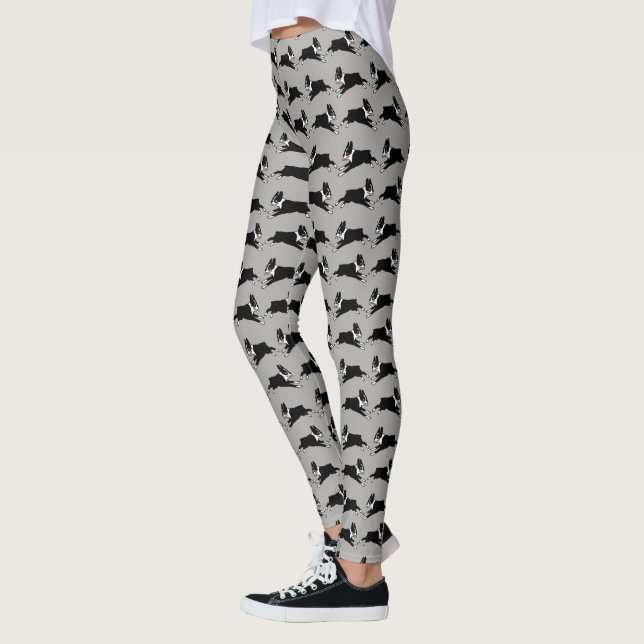 Boston Terriers Running Pattern | Cute Dog Leggings (Left)