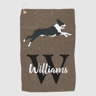 Boston Terriers Rustic Monogram Last Name   Golf Towel