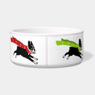 Boston Terriers Wearing Coloured Scarves Dog Bowl