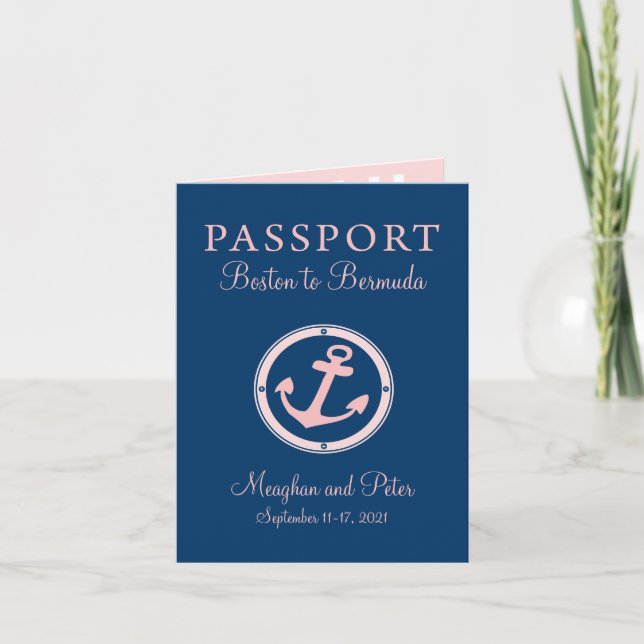 Boston to Bermuda Cruise Passport Wedding Invitation (Front)
