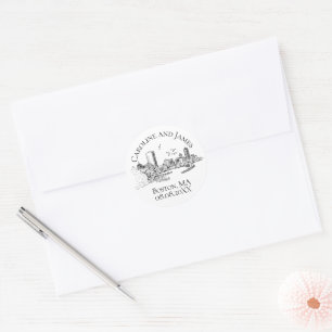 Boston Toile (Anniversary Ed.) Black/White Classic Round Sticker