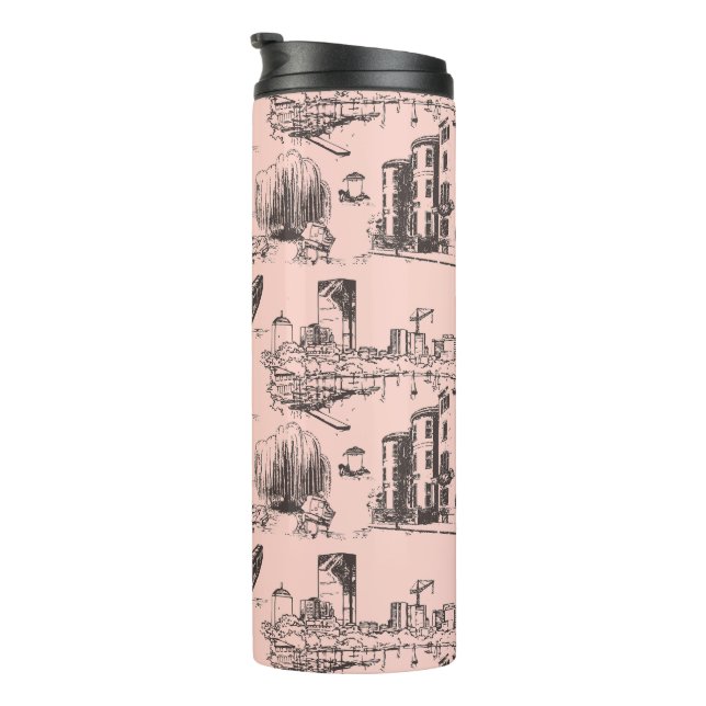 Boston Toile Black and Pink Thermal Tumbler (Rotated Right)