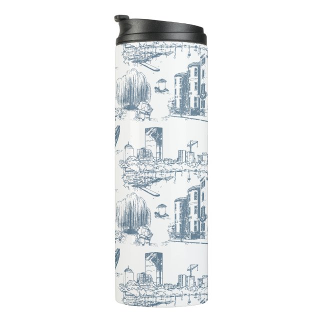 Boston Toile Blue Thermal Tumbler (Rotated Right)