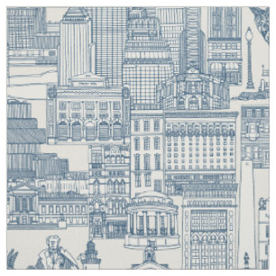 Boston toile cobalt strong white fabric