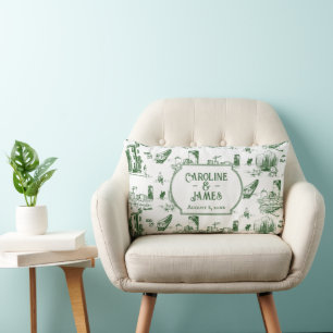 Boston Toile Forest Green Blue Throw Pillow