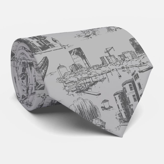Boston Toile Grey Neck Tie (Rolled)