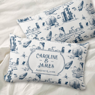 Boston Toile Navy Blue Throw Pillow