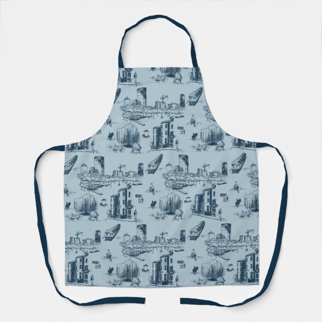 Boston Toile Navy on Blue Apron (Front)